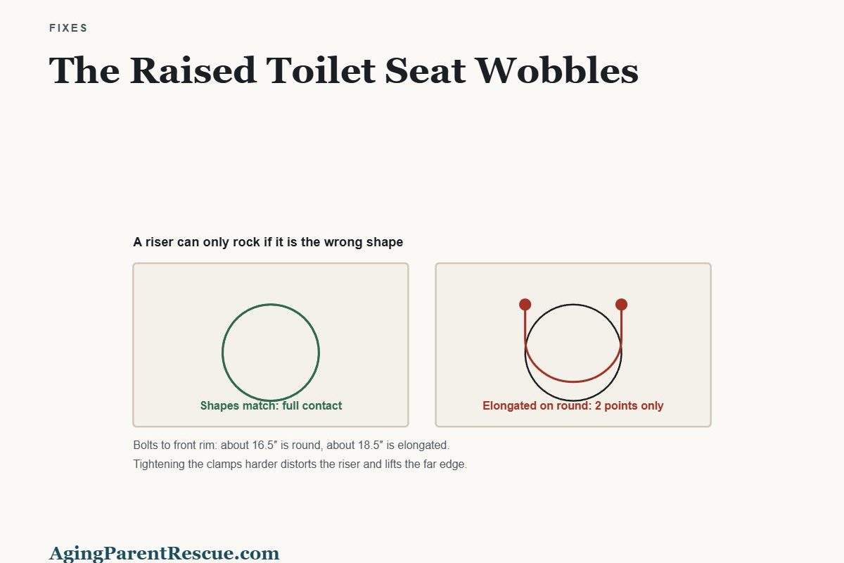 Plan view showing a riser matching a round bowl versus an elongated riser touching a round bowl at only two points