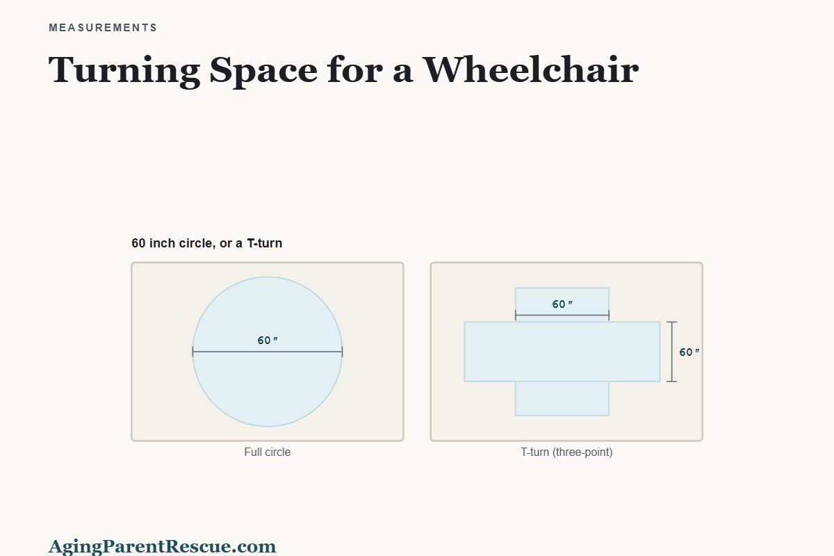 Plan view comparing a 60 inch turning circle with a T-shaped turning space